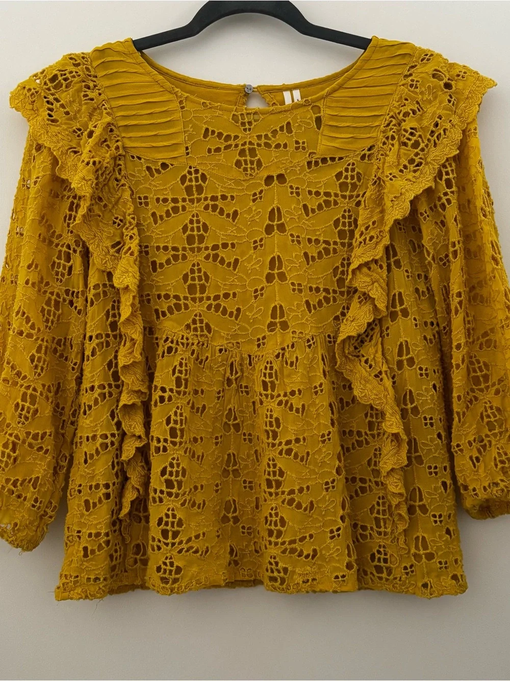 Anthropologie Maeve Clementine Ruffled Eyelet Women’s 2 Blouse Yellow Flowy Boho
